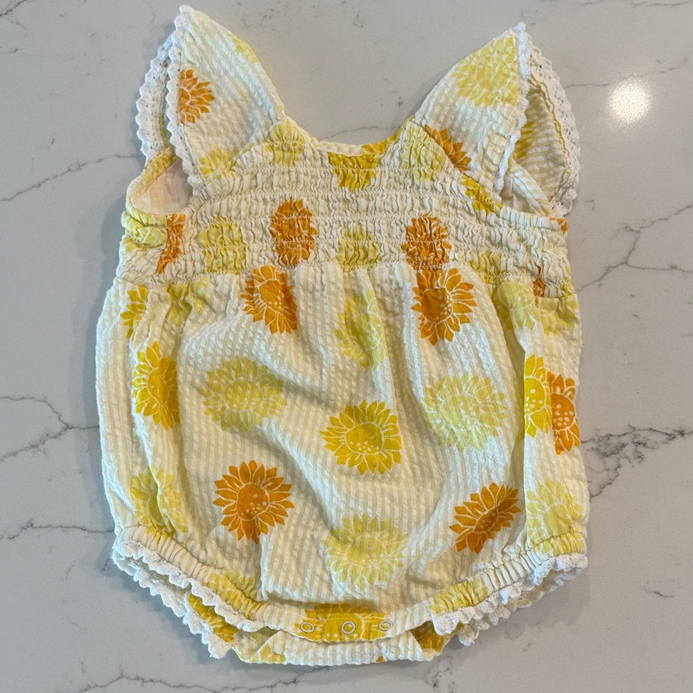Sunflower Print Baby Romper - Cream and Orange